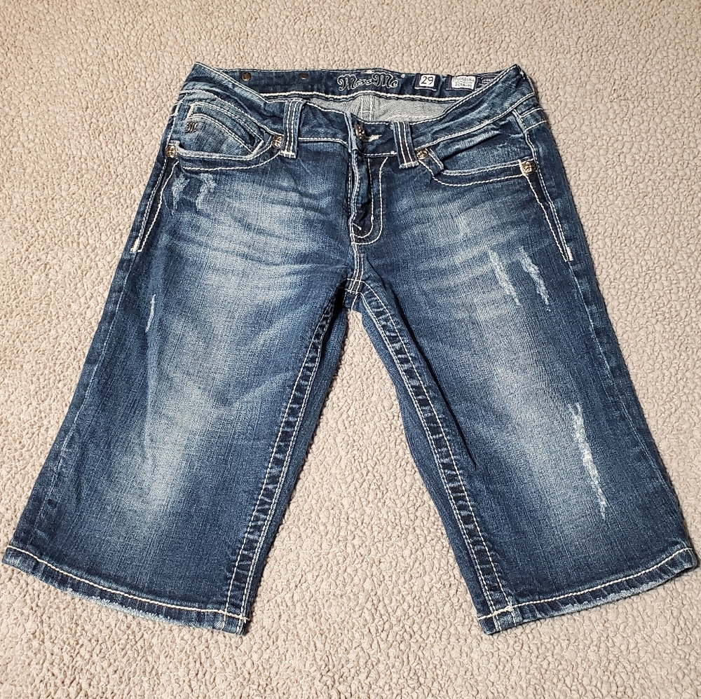 Miss Me Distressed Blue Denim Shorts